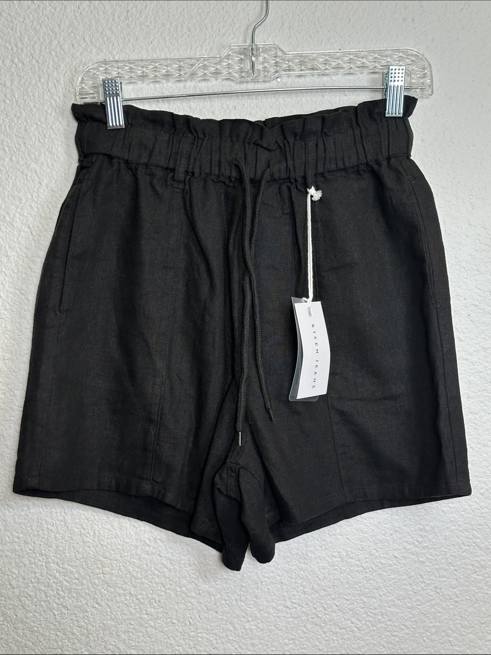 NEW Risen Jeans Black Linen Blend Shorts Pull On Paperbag Pockets Womens Medium